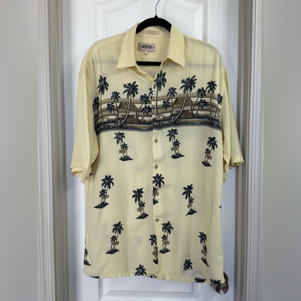 Men's Campia Moda Yellow Button Up Short Sleeve Size L